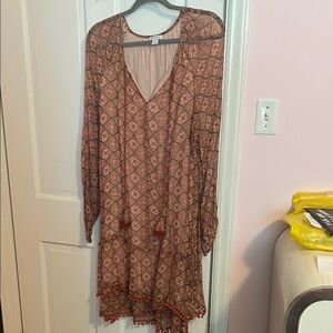 Sundance Long-Sleeve Tassel Tiered Dress in Rust Floral